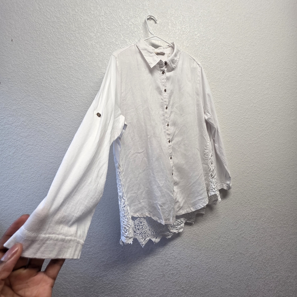 Soft Surrounding White Button-Up Lace Detail Shirt Size 1X - Picture 3 of 7